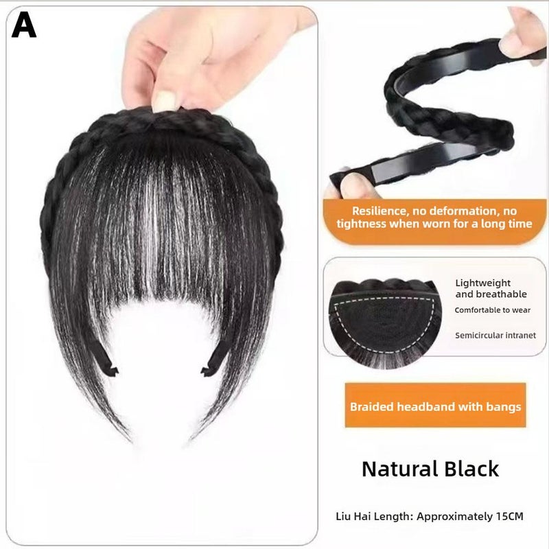 Hairpiece with bangs, fishtail braid, integrated headband, forehead coverage, hair extensions, high crown, hair clip, headband, 15cm